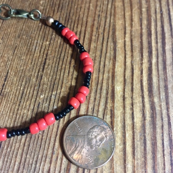 Men's Red and Black Beaded 8 Inch Bracelet/Handmade Men's Bracelet/Men's Jewelry - Picture 6 of 6
